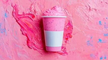 Vibrant pink beverage cup, playful design on a bold pink background, perfect for social media or branding content.