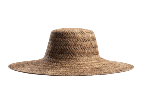 Wide-brimmed straw sunhat with woven pattern on black background