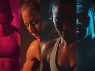 Diverse people are intensely focused and sweating after a hard workout