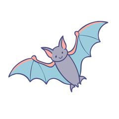 Obraz premium Whimsical cartoon bat soaring through the night sky with a cute smile