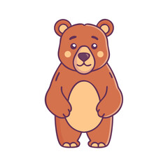 Cute cartoon bear standing upright with a gentle expression on white