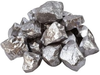 A pile of shiny aluminum ore rocks showcasing their natural- reflective surfaces and solid textures. Ideal for geological study and mineral collection. Isolated on transparent background- png.