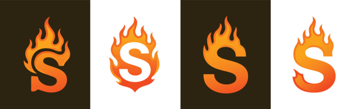 Flaming Letter S Logo Set Alphabet Fire Typography Icons

