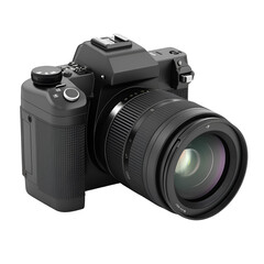 Fototapeta premium Sleek Black Camera with Professional Lens Ready to Capture Stunning Images