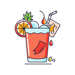 Colorful Summer Cocktail with Orange Slice and Pineapple Slice Icon Vector