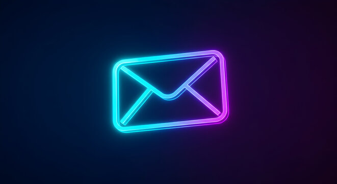 Neon Illuminated Envelope Icon Against a Dark Background