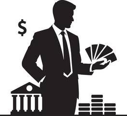 Financier Silhouette with Money Icons on Transparent Background for Business Designs