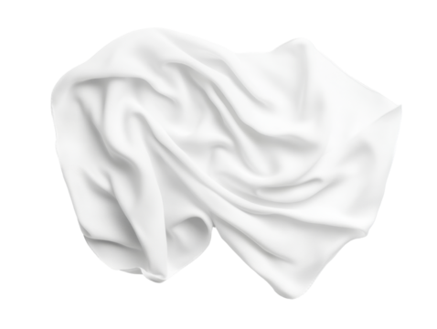 Crumpled white fabric isolated on black background demonstrating soft texture and elegant folds