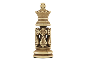 Ivory chess king piece isolated on transparent background, a symbol of strategy and power in the classic board game of chess