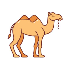 Cute cartoon camel with two humps walking peacefully in the desert