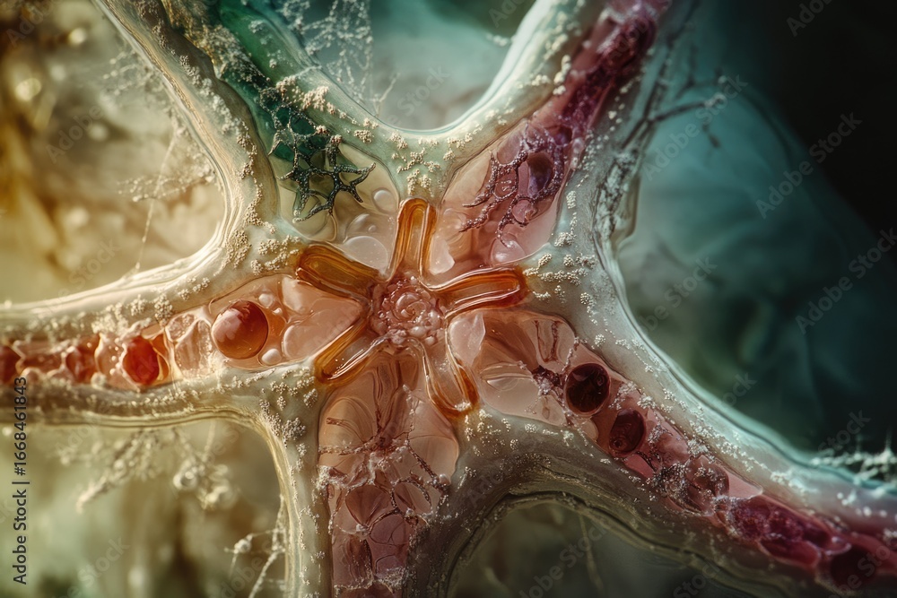 Aufkleber intricate microscopic view of a translucent organism revealing its complex internal structure and vi