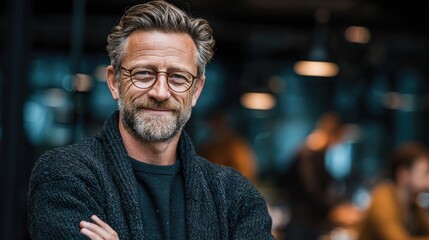 Fototapeta premium Mature Man with Beard and Glasses in Modern Office