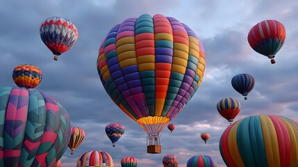 Obraz premium Colorful Hot Air Balloons in the Sky at Sunset During a Festival Event