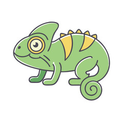 Fototapeta premium Cute cartoon chameleon illustration with a smiling face and curly tail