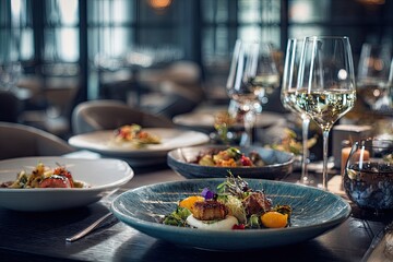 Gourmet restaurant meal scene