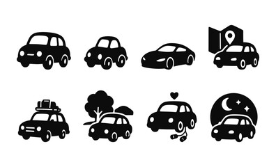 Naklejka premium Simple black car icons set for navigation and travel applications
