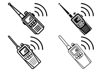 Four HandDrawn WalkieTalkies Transmitting Signals. © Ismail