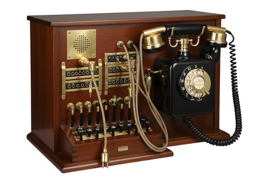 Antique rotary dial telephone with switchboard isolated on transparent background is a vintage communication device from a bygone era - Powered by Adobe
