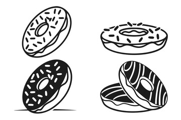 Four Stylized Donut Illustrations in Black and White.