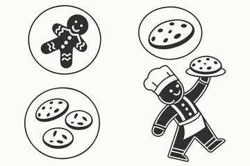 Gingerbread Man Chef and Cookies Illustration.