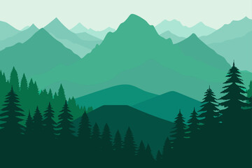 Fototapeta premium Verdant mountain range with evergreen forest view