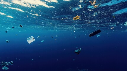 Plastic waste pollution in the ocean, ecological environment problem scene
