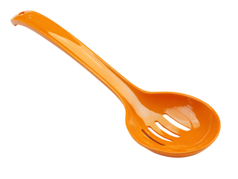 Orange plastic slotted spoon kitchen utensil