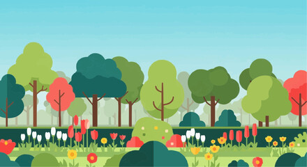 Naklejka premium Colorful spring garden with trees and flowers.