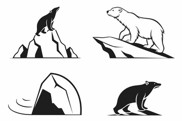 Polar Bear And Seal Iceberg Silhouettes.