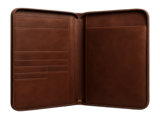 Brown leather portfolio with interior pockets