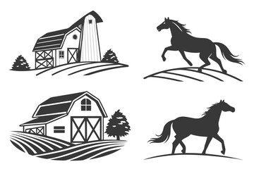 Rustic Barns and Galloping Horses Silhouette Collection. © Ismail