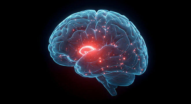 Human Brain Anatomy Visualization with Red Focus Area