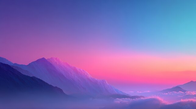 Vibrant gradient-hued mountain landscape for tech wallpapers, wellness retreat campaigns, travel marketing, website headers, digital art projects


