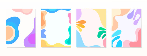 Fototapeta premium SET BACKGROUND WITH AESTHETIC HAND DRAWN SHAPES COMPOSITION. TRENDY SIMPLE PASTEL COLOR VECTOR DESIGN . GOOD FOR POSTER, WALLPAPER, COVER, FRAME, FLYER, SOCIAL MEDIA, GREETING CARD