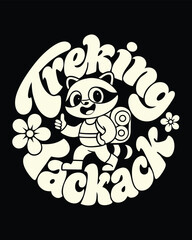 Retro Cartoon Raccoon Trekking Backpack Design Adventure and Outdoorsy Vibes Hiking and Nature © Bokul
