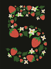 Strawberry Number 5 – Fruit Floral Number Clipart