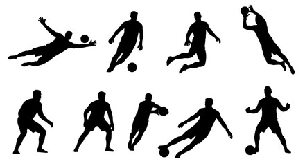 Obraz premium Dynamic football players silhouettes collection in various actions