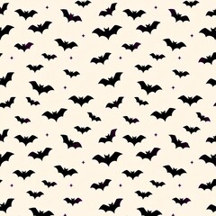 Obraz premium Seamless Halloween Background Pattern with Black Bats, Minimalist Cream and Purple Vector Design