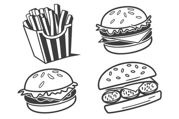 Stylized Burger and Fries Fast Food Icons.