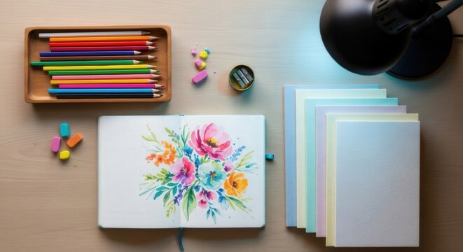 Floral Sketchbook Still Life: Creative Workspace