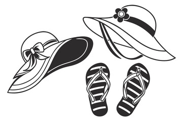Summer Beach Accessories Hats and FlipFlops.