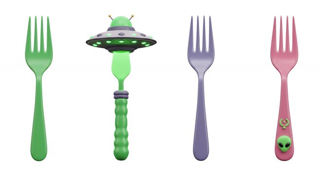 Kids colorful alien themed plastic forks
