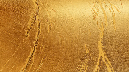 Abstract close-up of reflective golden foil texture with shimmering highlights, radiating luxury, elegance, and premium design — perfect for glamorous, festive, or modern backgrounds.