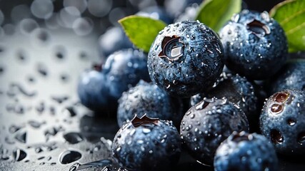 Close-up of fresh blueberries covered in water droplets - Powered by Adobe