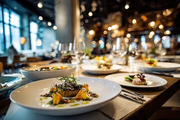 Restaurant table setting with dishes