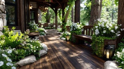 Serene Deck: A sun-dappled deck invites relaxation and contemplation. The wooden planks, soft sunlight create a welcoming ambiance and provide a sense of peace.