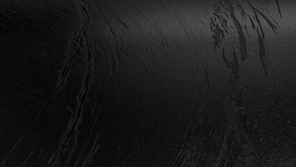 Abstract close-up of glossy black metallic foil texture with subtle reflective highlights and deep...