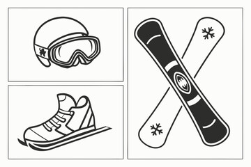 Winter Sports Equipment Collection Icon Set.