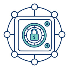 Secure crypto vault with padlock outline vector icon on white background