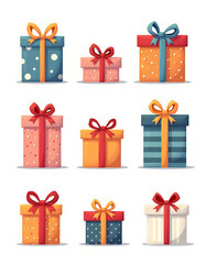 Vibrant gift boxes with bows, ready for any celebration or holiday occasion.